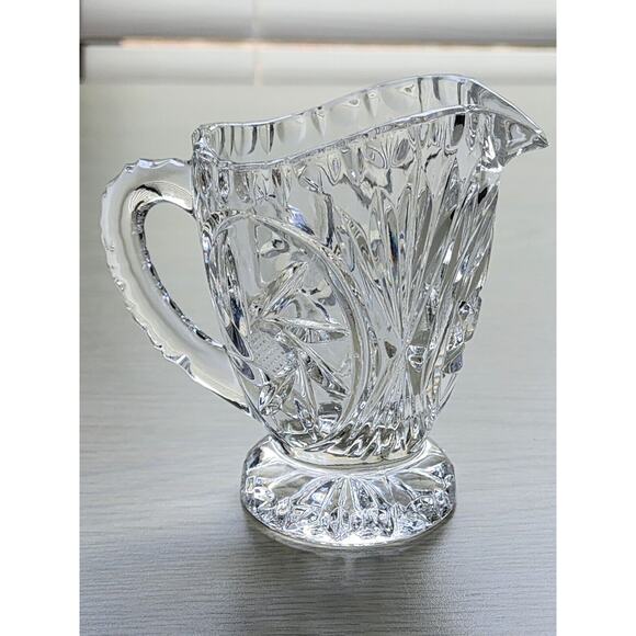 CREAMER-Cut Glass-Syrup Pourer-Flower Pattern-Small-3.5 IN - Picture 9 of 11